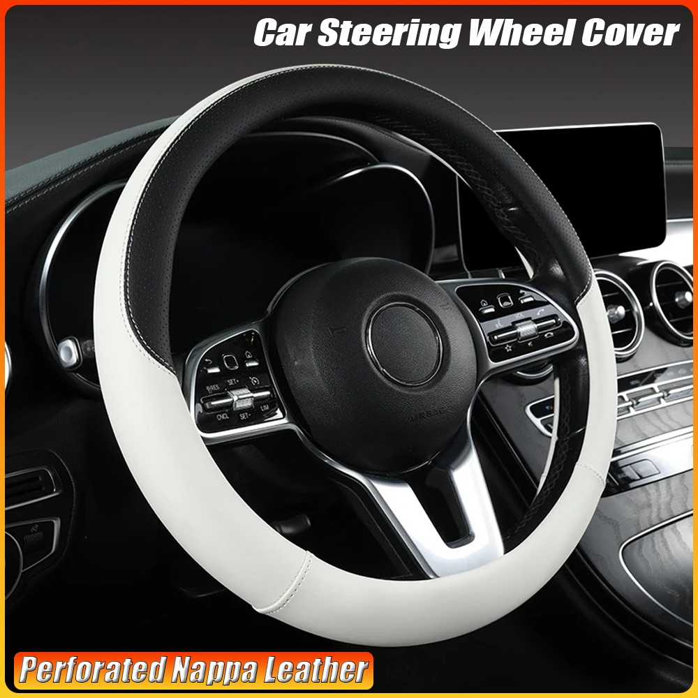 Car Steering Wheel Cover Anti Slip Breathable - Perforierter Auto-Lenkradbezug aus Nappaleder, warm im