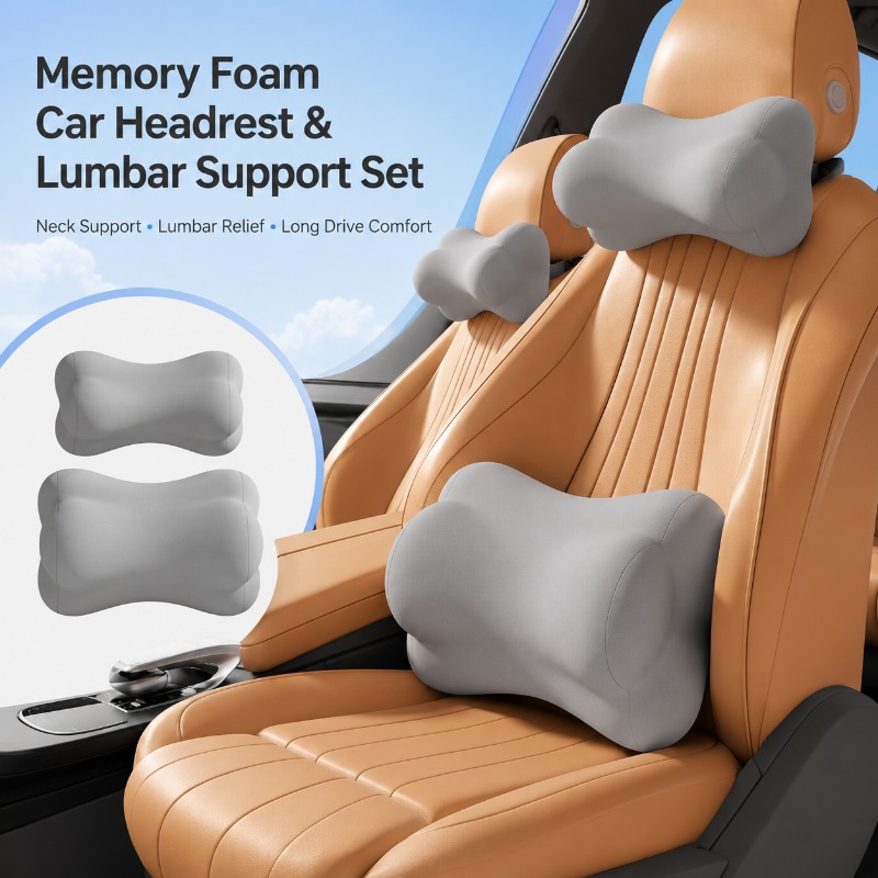 Memory Foam Car Neck Pillow Lumbar Support - Memory-Schaum-Autokopfstützenkissen, Lendenstützkissen, ergonomische Nacken- und Rückenstütze,