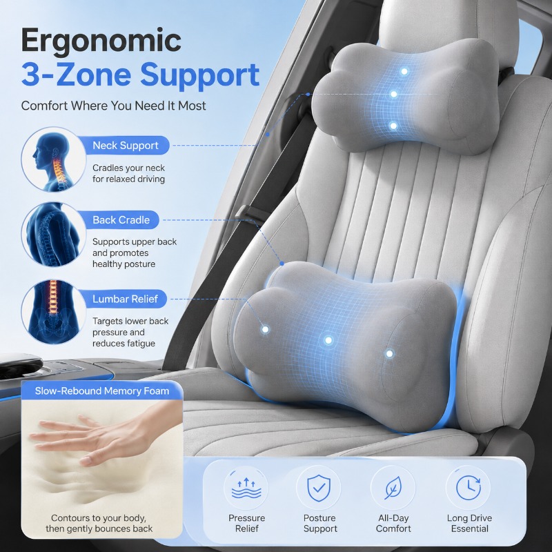 Memory-Schaum-Autokopfstützenk – Memory Foam Car Neck Pillow Lumbar Support Bewertung und Preis